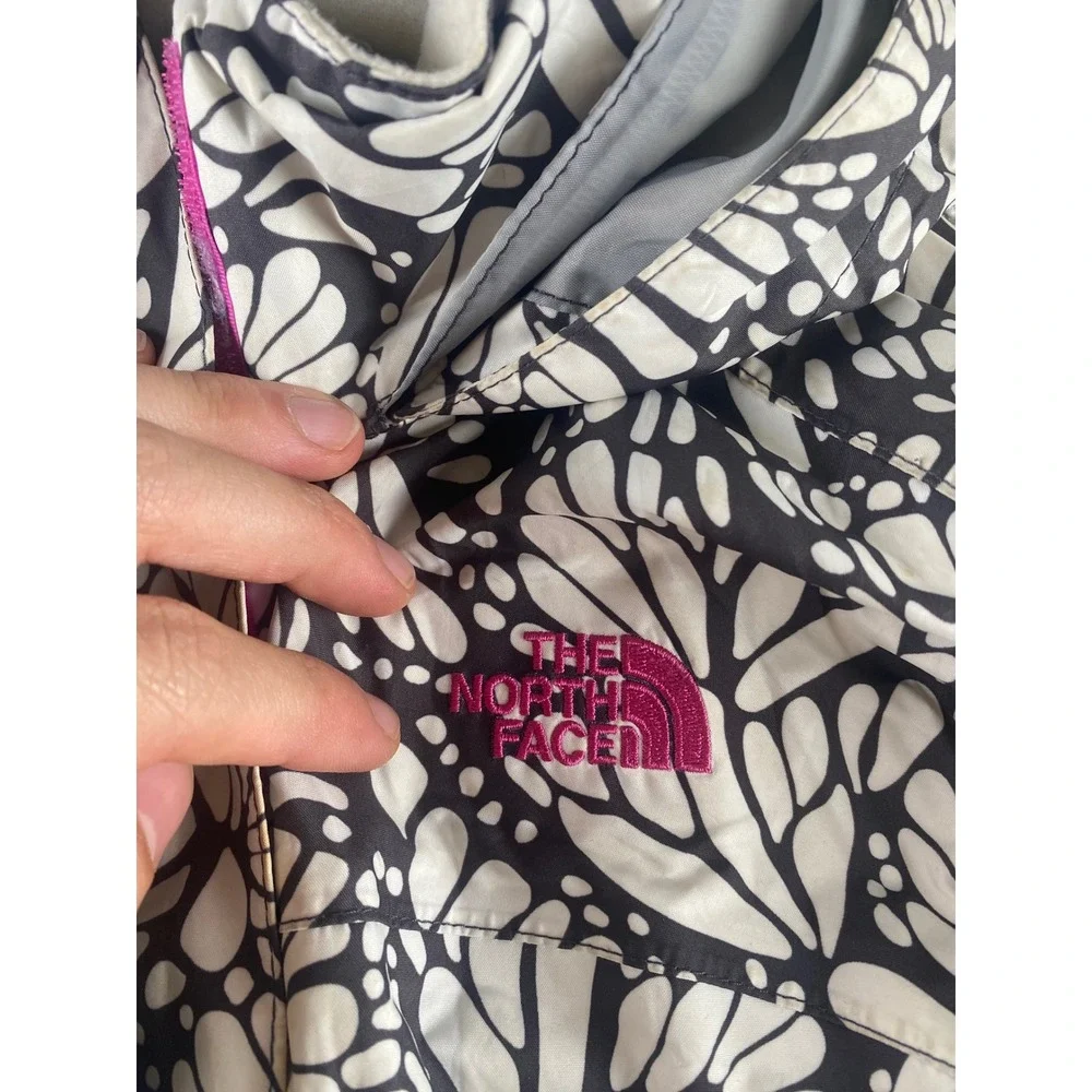 The North Face Girls L HyVent Rain Jacket Black White Butterfly Print 14/16